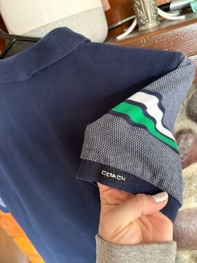 AUTHENTIC Coach Men’s Pine Blue Colorblock Polo Shirt - Size M